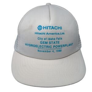 Hitachi Snapback Trucker Hat White One Size Adjustable Mesh Back 1988 Vintage